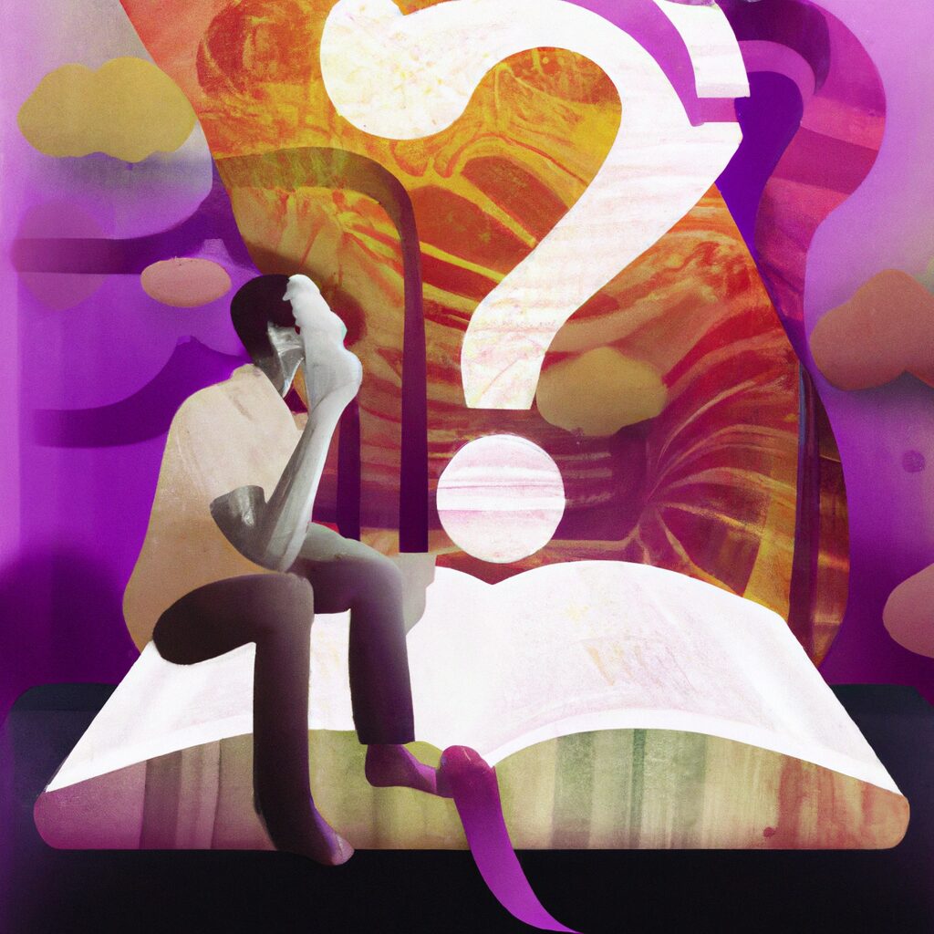 Desenho digital de uma pessoa com um livro aberto sobre