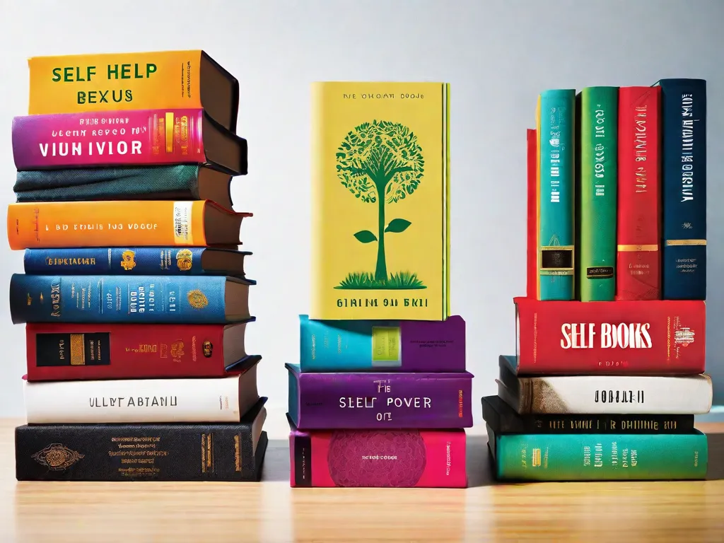 Descrição da imagem: Uma estante vibrante cheia de vários livros de autoajuda em português, representando o florescente mercado de autoajuda no Brasil. Os livros estão organizados de forma ordenada, exibindo títulos sobre crescimento pessoal, motivação e sucesso. A imagem captura a diversidade e popularidade da literatura de autoajuda entre os leitores brasileiros.
