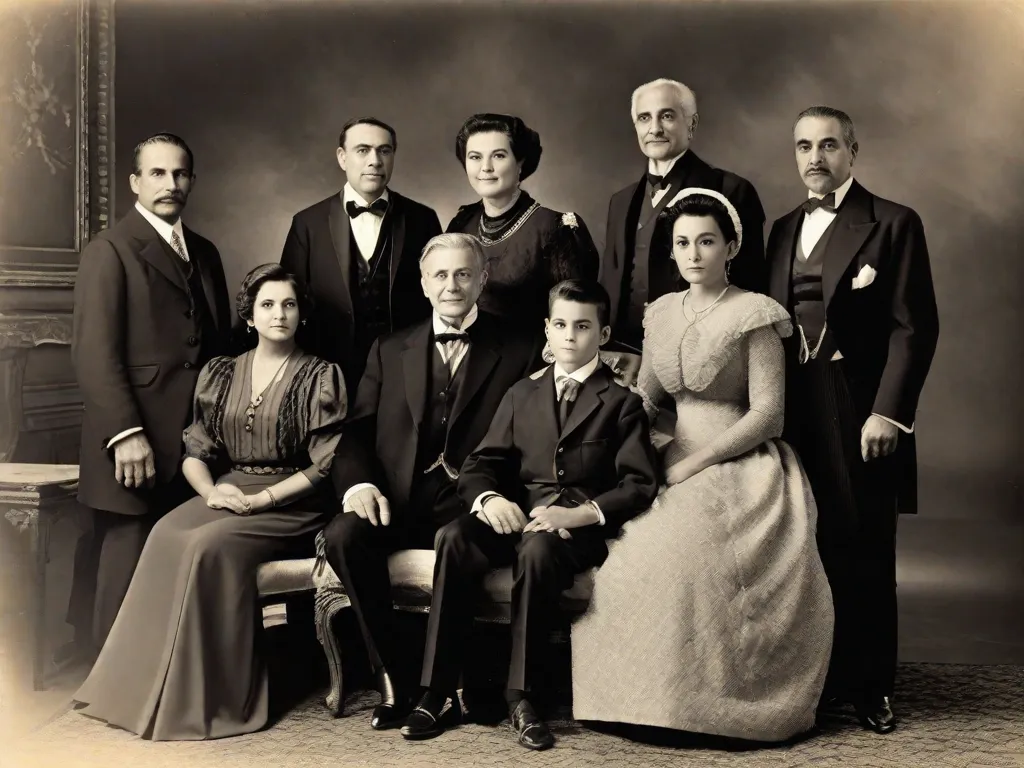 Descrição: Uma fotografia em preto e branco de uma família reunida ao redor de uma mesa de jantar. A geração mais velha senta-se na cabeceira, seus rostos refletindo sabedoria e experiência, enquanto os mais jovens ouvem atentamente. A imagem captura a essência da exploração de Érico Veríssimo sobre as dinâmicas familiares e como elas se entrel