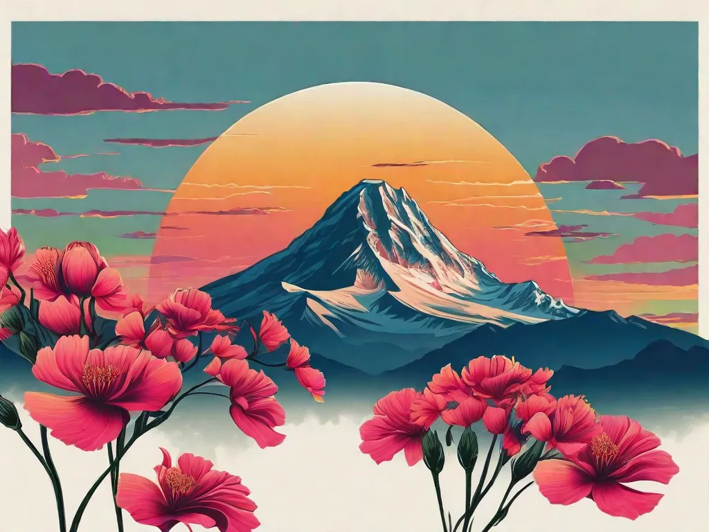 Tema: Diferenças entre Poemas Líricos e Épicos
Descrição da imagem: Um pico de montanha majestoso ergue-se alto contra um céu vibrante ao pôr do sol, simbolizando um poema épico. Em contraste, uma flor delicada floresce graciosamente, representando um poema lírico. Ambas as imagens capturam a essência de suas respectivas formas po